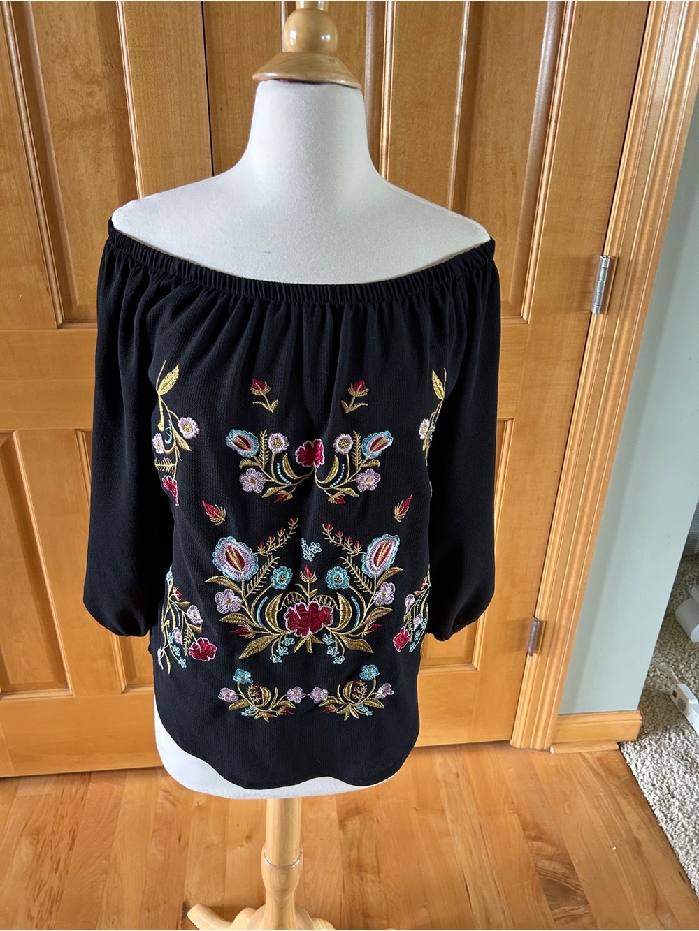 Embroidered Off-Shoulder Black Women's Top